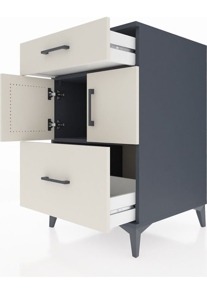Kronos Komodin Tek Raflı 2 Çekmeceli 2 Kapaklı 60X59X96 Antrasit-Aytaşı indirimleri