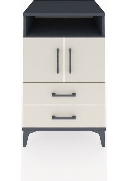 Kronos Komodin 2 Raflı 2 Çekmeceli 2 Kapaklı 60X59X96 Antrasit-Aytaşı