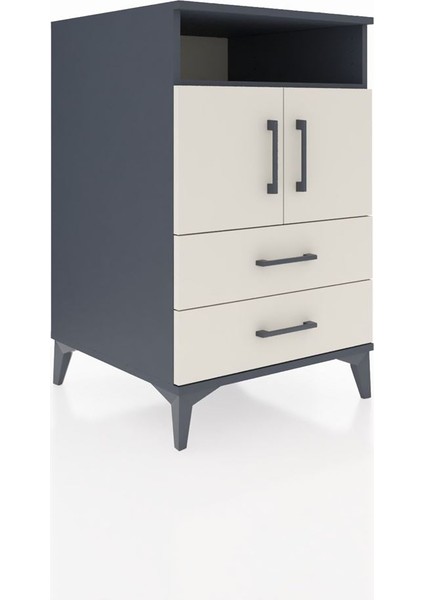 Kronos Komodin 2 Raflı 2 Çekmeceli 2 Kapaklı 60X59X96 Antrasit-Aytaşı fiyatları