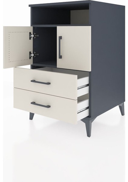 Kronos Komodin 2 Raflı 2 Çekmeceli 2 Kapaklı 60X59X96 Antrasit-Aytaşı fırsatları