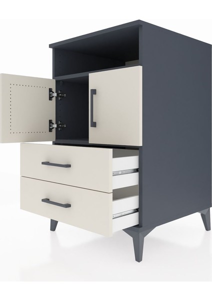 Kronos Komodin 2 Raflı 2 Çekmeceli 2 Kapaklı 60X59X96 Antrasit-Aytaşı indirimleri