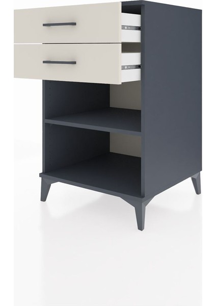 Kronos Komodin Tek Raflı 2 Çekmeceli 60X59X96 Antrasit-Aytaşı fırsatları