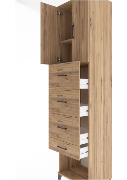 Hyperion Dolap 2 Raflı 4 Çekmeceli 2 Kapaklı 60X44X243 Çam-Çam indirimleri