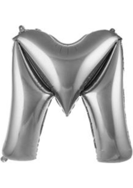 M Harf Gümüş Folyo Balon 32'' Inc 72 cm