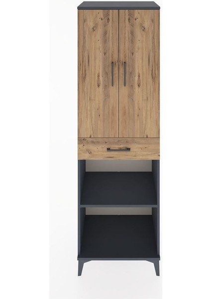 Hyperion Dolap 4 Raflı Tek Çekmeceli 2 Kapaklı 60X44X195 Antrasit-Çam