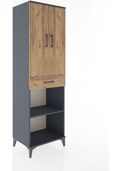 Hyperion Dolap 4 Raflı Tek Çekmeceli 2 Kapaklı 60X44X195 Antrasit-Çam fiyatları