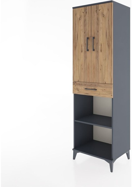 Hyperion Dolap 4 Raflı Tek Çekmeceli 2 Kapaklı 60X44X195 Antrasit-Çam modelleri