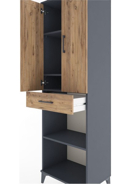 Hyperion Dolap 4 Raflı Tek Çekmeceli 2 Kapaklı 60X44X195 Antrasit-Çam indirimleri