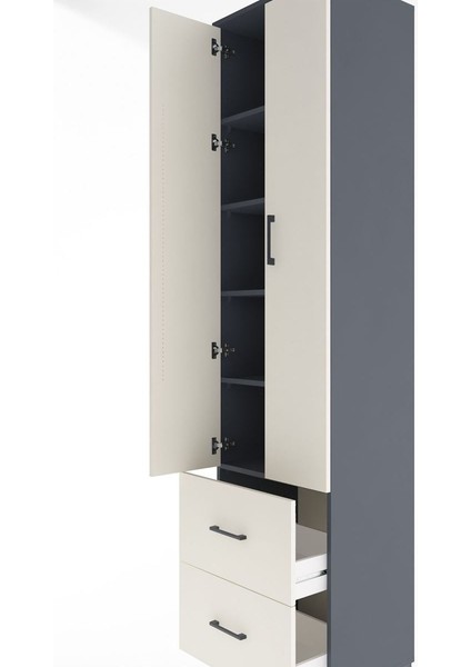 Hyperion Dolap 5 Raflı 2 Çekmeceli 2 Kapaklı 60X44X243 Antrasit-Aytaşı indirimleri