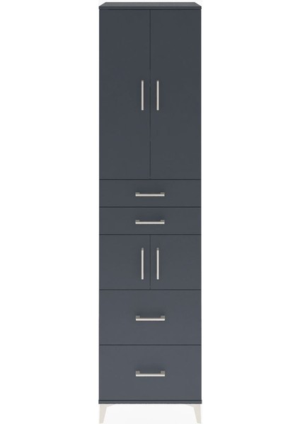 Hyperion Dolap 4 Raflı 4 Çekmeceli 4 Kapaklı 60X44X243 Antrasit-Antrasit