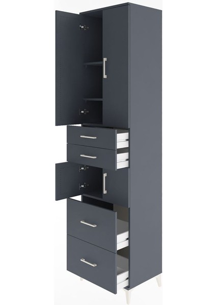 Hyperion Dolap 4 Raflı 4 Çekmeceli 4 Kapaklı 60X44X243 Antrasit-Antrasit fırsatları