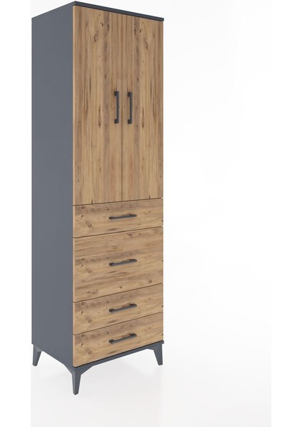 Hyperion Dolap 3 Raflı 4 Çekmeceli 2 Kapaklı 60X44X195 Antrasit-Çam fiyatları