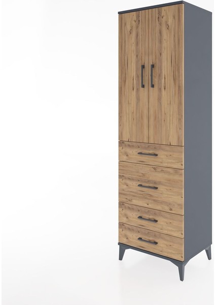 Hyperion Dolap 3 Raflı 4 Çekmeceli 2 Kapaklı 60X44X195 Antrasit-Çam modelleri