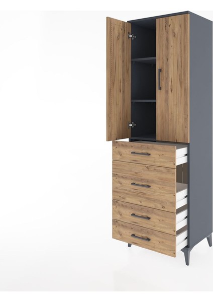 Hyperion Dolap 3 Raflı 4 Çekmeceli 2 Kapaklı 60X44X195 Antrasit-Çam fırsatları