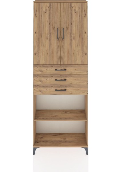 Arges Dolap 4 Raflı 3 Çekmeceli 2 Kapaklı 88X30X243 Çam-Çam