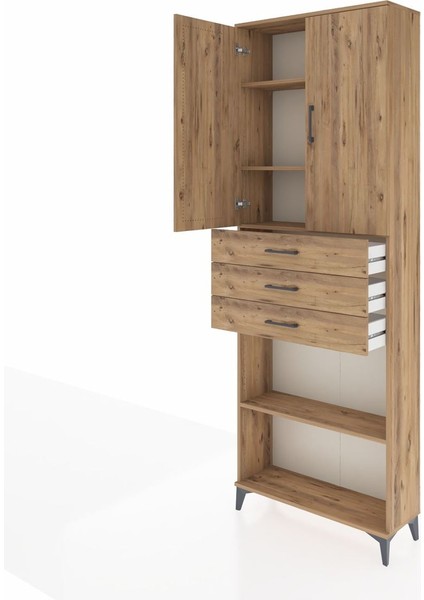 Arges Dolap 4 Raflı 3 Çekmeceli 2 Kapaklı 88X30X243 Çam-Çam fırsatları