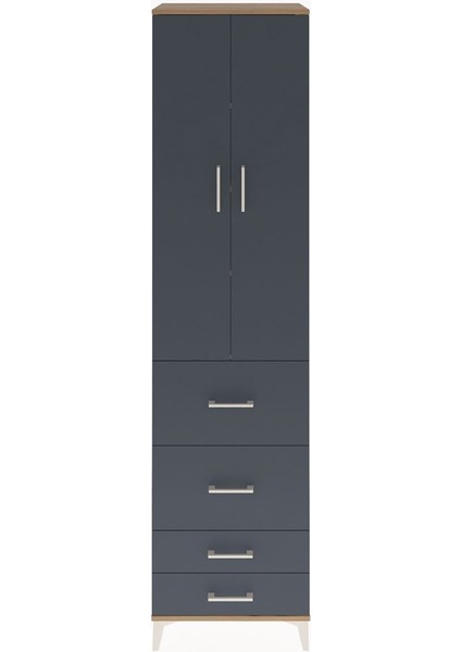 Hyperion Dolap 4 Raflı 4 Çekmeceli 2 Kapaklı 60X44X243 Çam-Antrasit