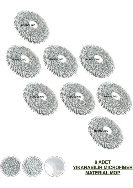 Roborock Q revo s / Q revo pro / Q revo Maxv / Robot Süpürge Uyumlu Yedek Mop Paspas - 8 Adet