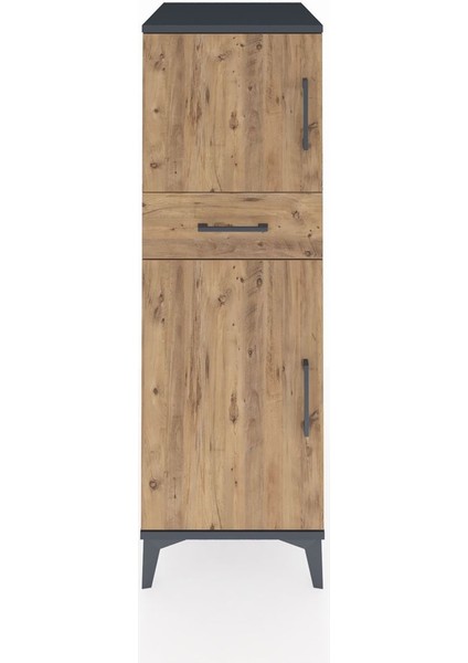 Kronos Dolap 2 Raflı Tek Çekmeceli 2 Kapaklı 44X59X134 Antrasit-Çam