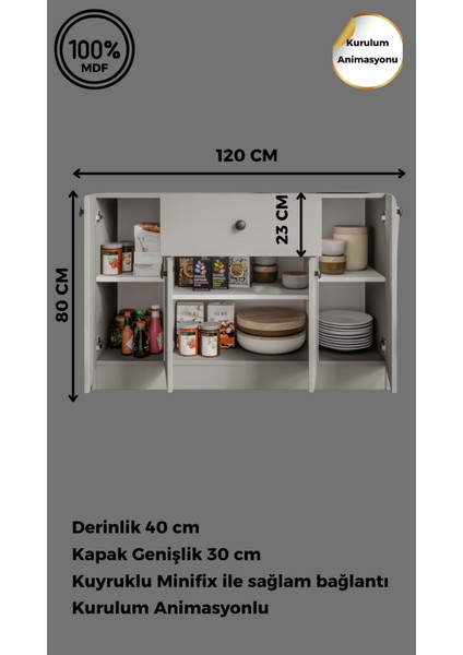 %100 Mdf 4 Kapaklı 1 Çekmeceli Çok Amaçlı Mutfak Dolabı – Kahve Köşesi – Erzak Dolabı (80X120X40 Cm) Moriva Ceviz-Soft Beyaz fiyatları