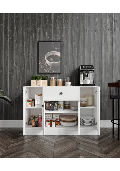 %100 Mdf 4 Kapaklı 1 Çekmeceli Çok Amaçlı Mutfak Dolabı – Kahve Köşesi – Erzak Dolabı (80X120X40 Cm) Moriva Ceviz-Soft Beyaz indirimleri