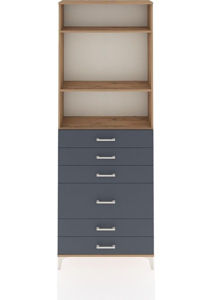 Arges Dolap 3 Raflı 6 Çekmeceli 2 Kapaklı 88X30X243 Çam-Antrasit