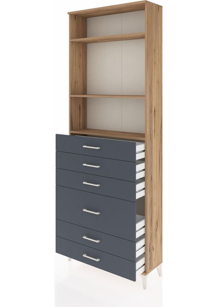 Arges Dolap 3 Raflı 6 Çekmeceli 2 Kapaklı 88X30X243 Çam-Antrasit fırsatları