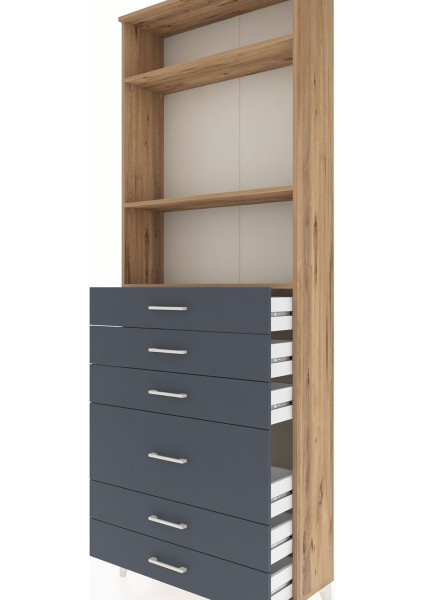 Arges Dolap 3 Raflı 6 Çekmeceli 2 Kapaklı 88X30X243 Çam-Antrasit indirimleri