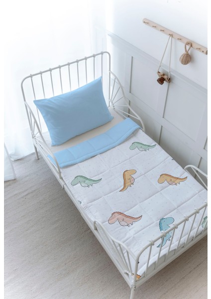 Organik Baskılı Bebek (100X150 Cm) Yorgan Seti - Iconic Serisi - Renkli Dinozorlar