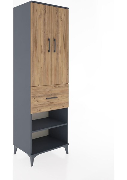 Hyperion Dolap 4 Raflı Tek Çekmeceli 2 Kapaklı 60X44X195 Antrasit-Çam fiyatları