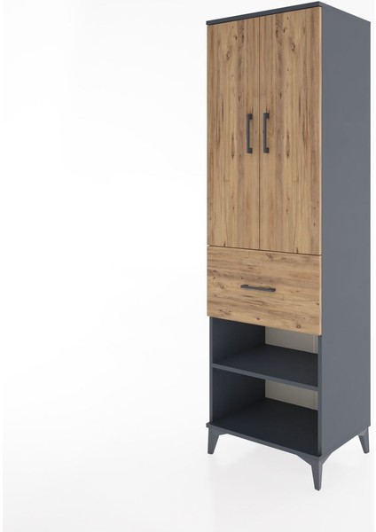 Hyperion Dolap 4 Raflı Tek Çekmeceli 2 Kapaklı 60X44X195 Antrasit-Çam modelleri