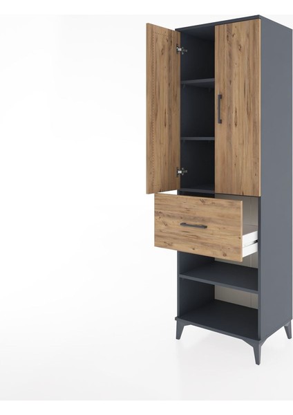 Hyperion Dolap 4 Raflı Tek Çekmeceli 2 Kapaklı 60X44X195 Antrasit-Çam fırsatları