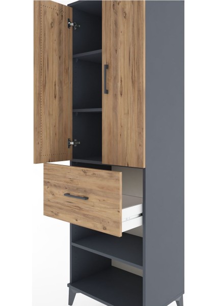 Hyperion Dolap 4 Raflı Tek Çekmeceli 2 Kapaklı 60X44X195 Antrasit-Çam indirimleri