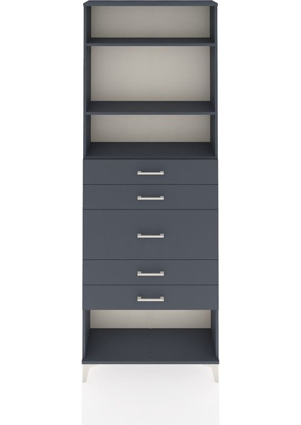 Arges Dolap 3 Raflı 5 Çekmeceli 88X30X243 Antrasit-Antrasit