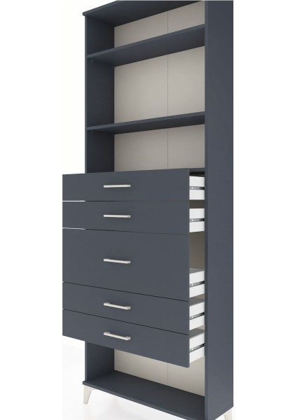 Arges Dolap 3 Raflı 5 Çekmeceli 88X30X243 Antrasit-Antrasit indirimleri
