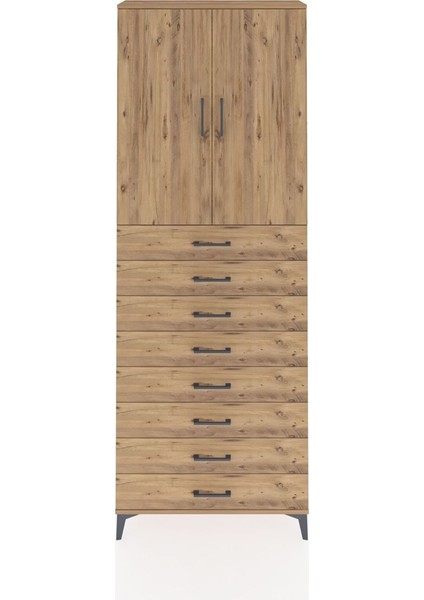 Arges Dolap 3 Raflı 8 Çekmeceli 2 Kapaklı 88X30X243 Çam-Çam