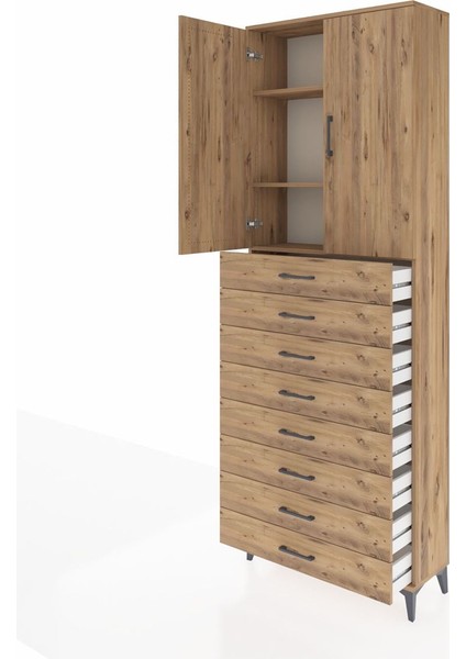 Arges Dolap 3 Raflı 8 Çekmeceli 2 Kapaklı 88X30X243 Çam-Çam fırsatları