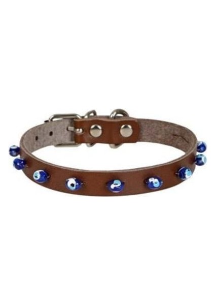 Cattie Boncuklu Deri Küçük Irk Köpek ve Kedi Boyun Tasması Large Kahverengi 1.2X23-27 cm - Petshopundan