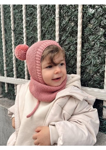 Ponponlu Unisex El Örgüsü Bebek/çocuk Bere-Boyunluk Takımı