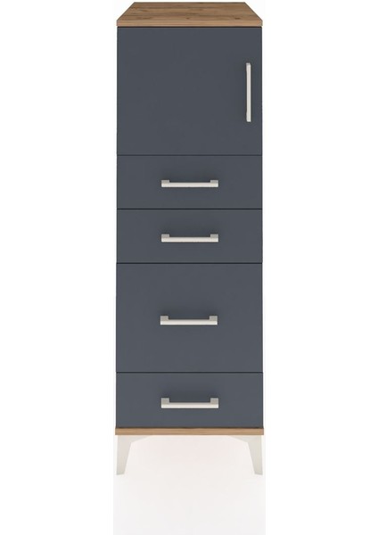 Kronos Dolap Tek Raflı 4 Çekmeceli Tek Kapaklı 44X59X134 Çam-Antrasit