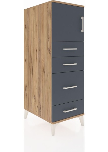 Kronos Dolap Tek Raflı 4 Çekmeceli Tek Kapaklı 44X59X134 Çam-Antrasit fiyatları