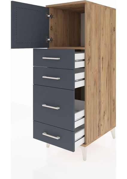 Kronos Dolap Tek Raflı 4 Çekmeceli Tek Kapaklı 44X59X134 Çam-Antrasit fırsatları