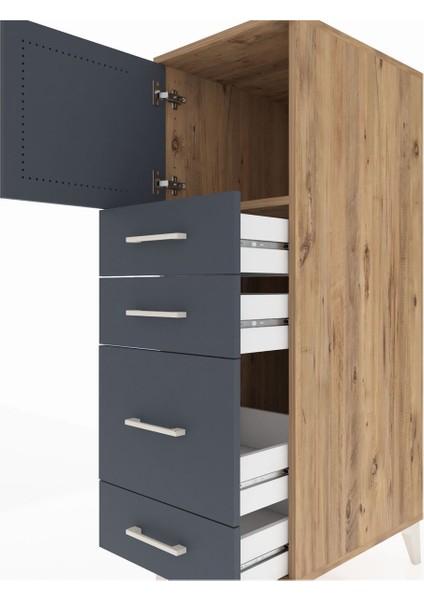 Kronos Dolap Tek Raflı 4 Çekmeceli Tek Kapaklı 44X59X134 Çam-Antrasit indirimleri