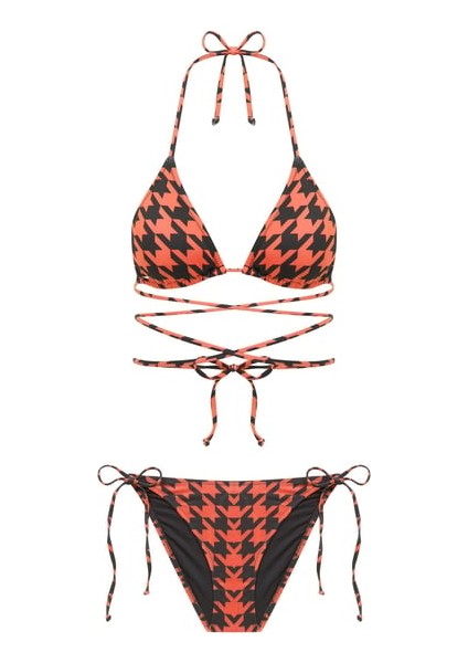 Kazayağı Desen Turuncu Üçgen Bikini Takım