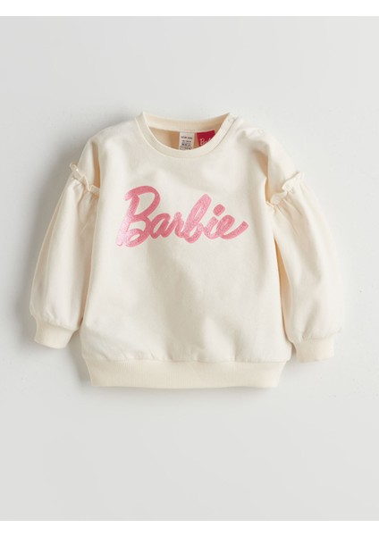 Yeni Sezon Bisiklet Yaka Barbie Baskılı Kız Bebek Sweatshirt