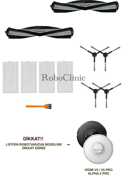 Viomi V5 Pro yedek Ana Fırça, Yan Fırça, Hepa Filtre - 11 Parça