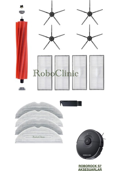Roborock S7 S7 Max Robot Süpürge Uyumlu Yedek Fırça, Hepa Filtre, Mop - 14 Parça