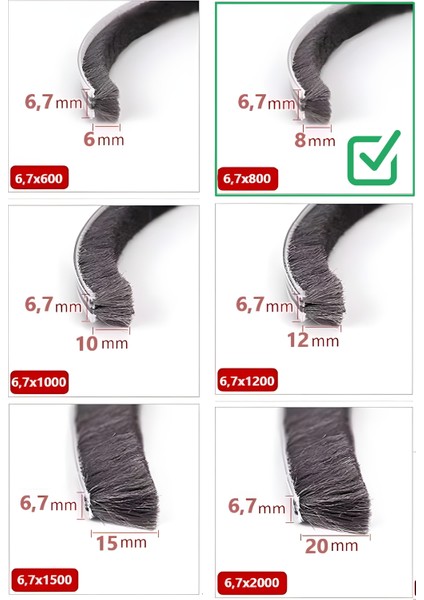 Cam Balkon Kıl Fitili ve Sürgü Sistemli Kıl Fitil Taban Genişliği 6,7 Mm, Kıl Yüksekliği 6mm, 8mm, 10MM, 12MM, 15MM, 20 mm fiyatları