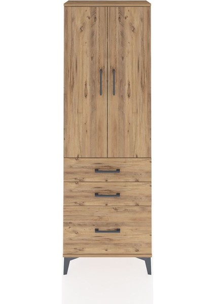 Arges Dolap 4 Raflı 3 Çekmeceli 2 Kapaklı 60X30X182 Çam-Çam