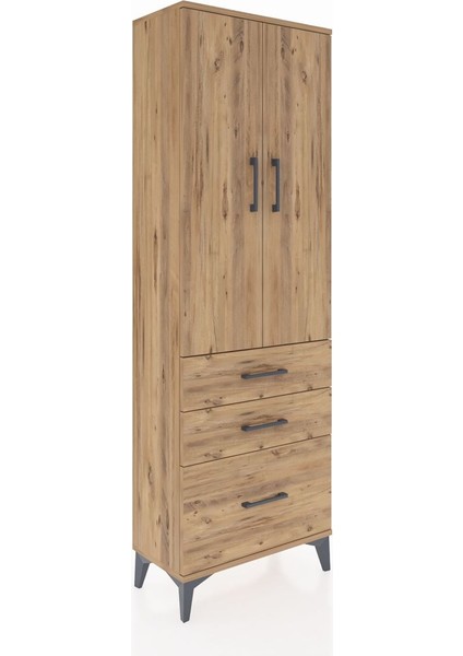 Arges Dolap 4 Raflı 3 Çekmeceli 2 Kapaklı 60X30X182 Çam-Çam fiyatları